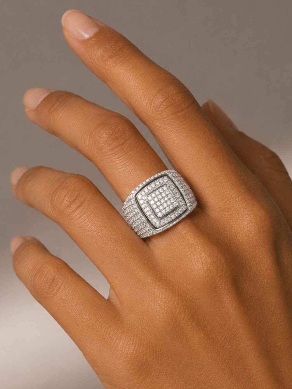 NEW 14K White Gold Diamond Ring Band Chunky Pave Diamond Ring